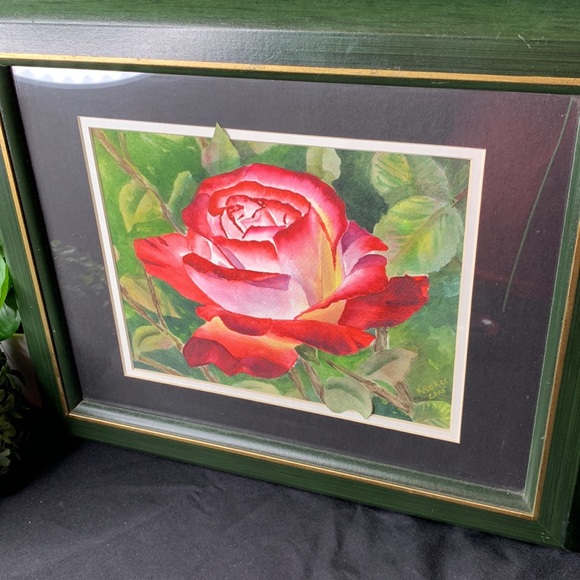 Stunning 17” x 14 1/2” signed original ROSE water color framed artwork - Picture 3 of 14